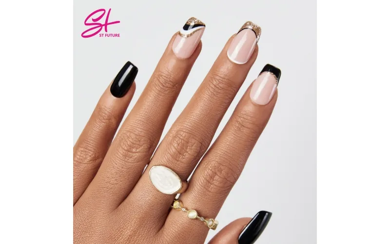 St Future Black & Silver Dark Academia Press-On Nails