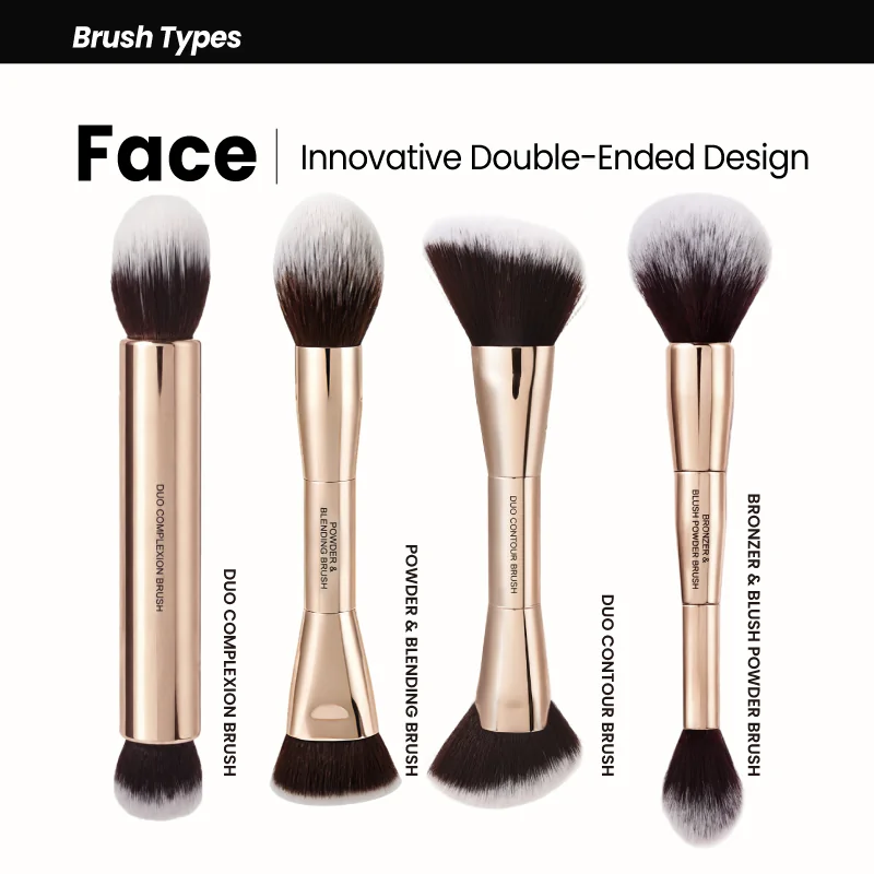 St Future Collection de pinceaux de maquillage à double extrémité entièrement en aluminium
