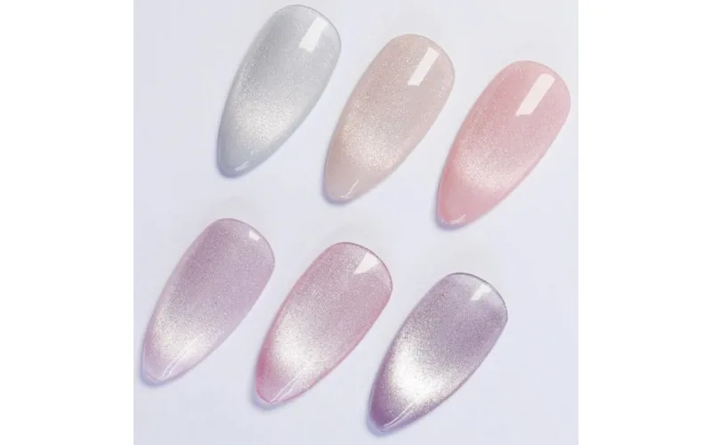 St Future Pink Crystal Cat-Eye Almond Press-On Nails