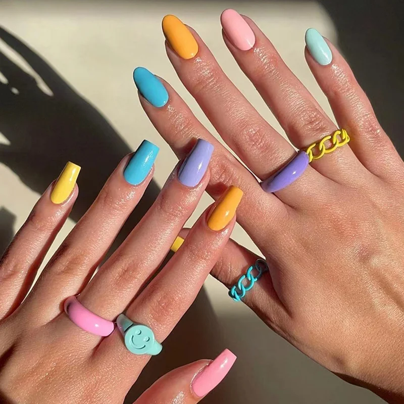 St Future Bright Color-Block Spring Press-On Nails