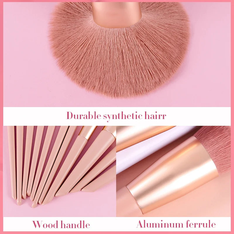 St Future Juego de brochas de maquillaje rosa de 11 piezas con bolsa de transporte