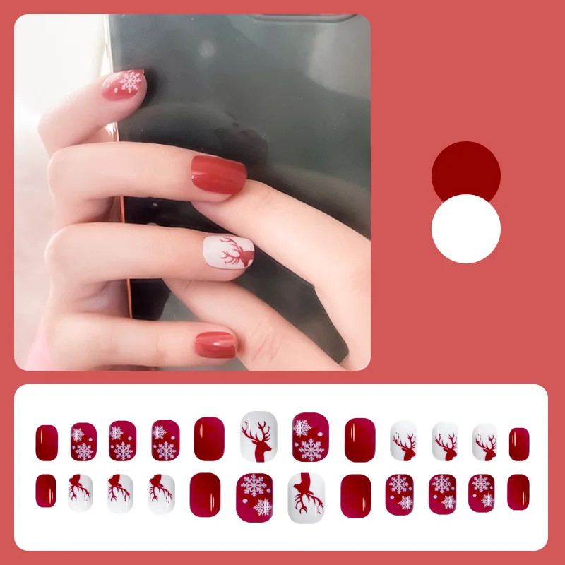 St Future Red & Nude Christmas Press-On Nails
