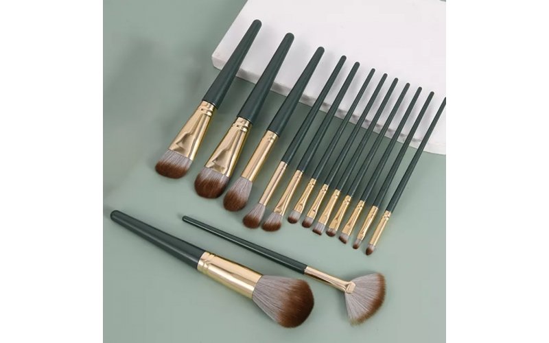 14-Piece Olive Green Makeup Brush Set