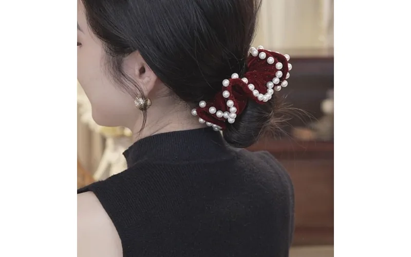 St Future Pearl-Trim Mesh Bow Scrunchie Collection