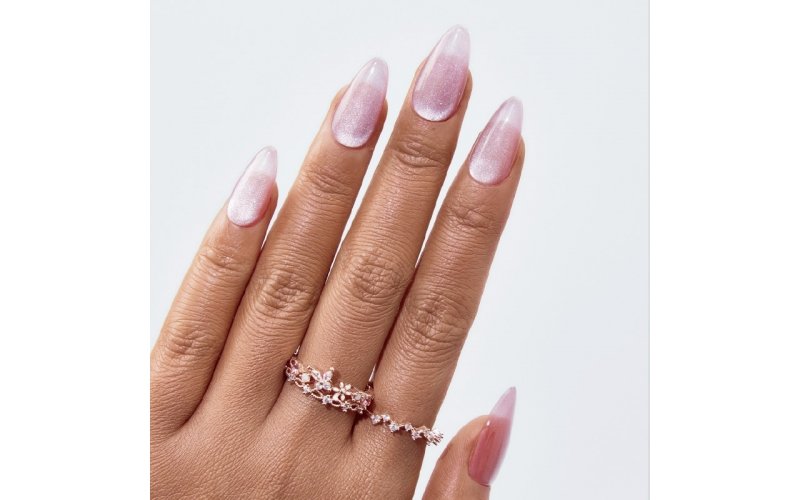 Pink Crystal Cat-Eye Almond Press-On Nails