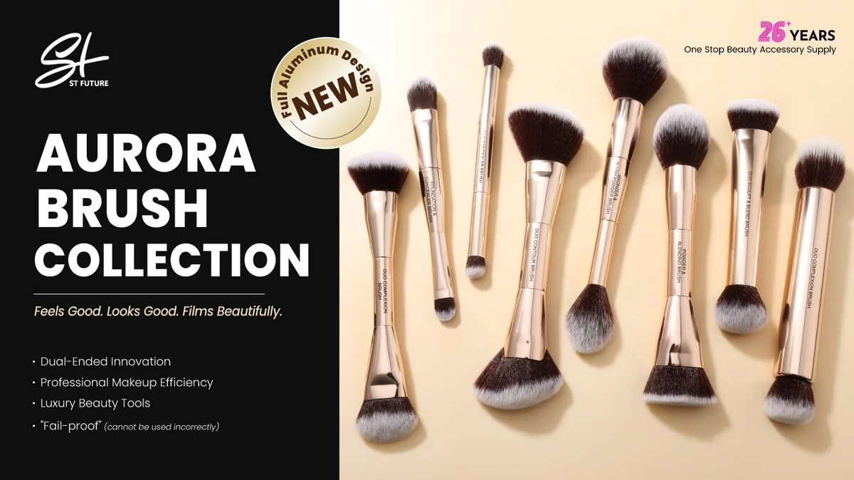 St Future Collection de pinceaux de maquillage à double extrémité entièrement en aluminium