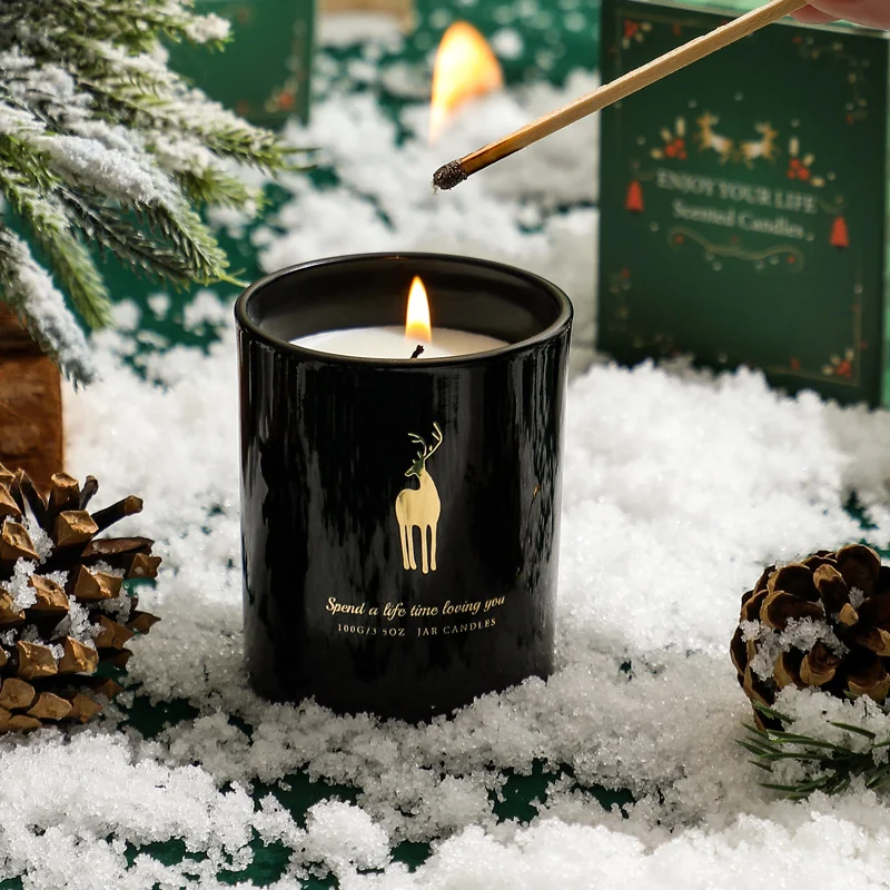 Bougies en cire de soja en pot noir
