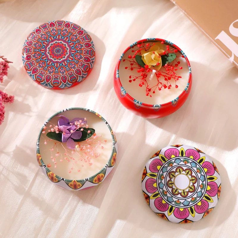 Dried flower tin candle