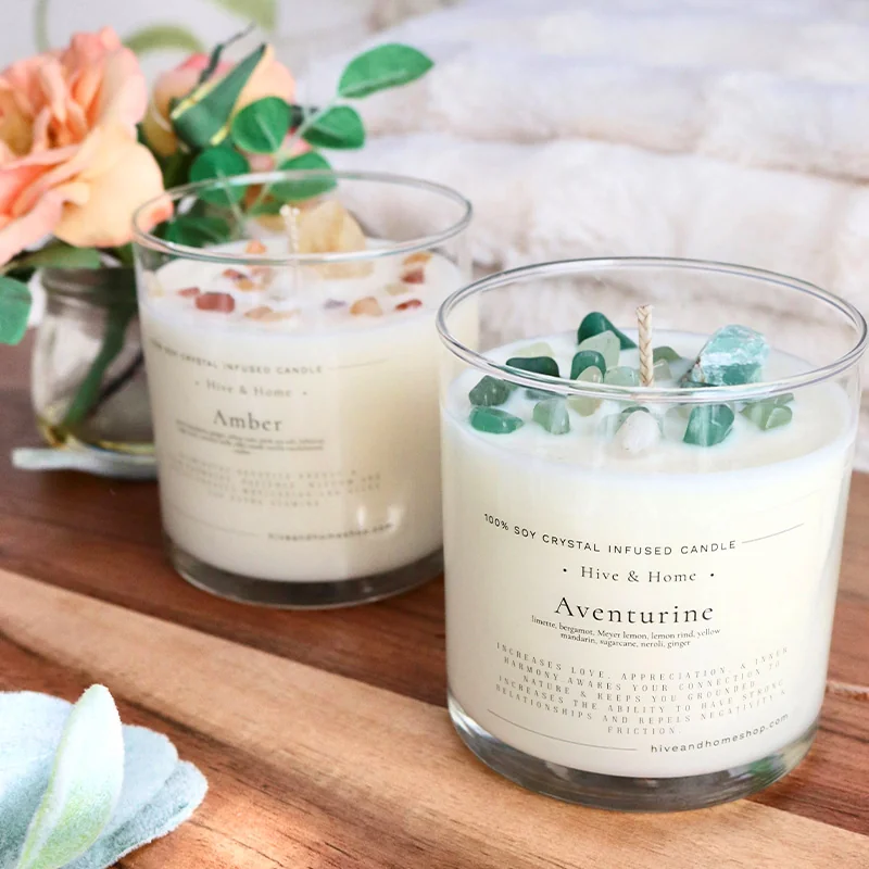 Scented candles with crystals stone