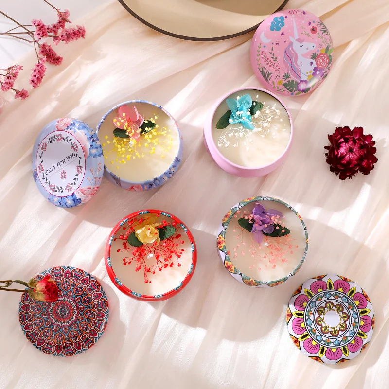 Dried flower tin candle