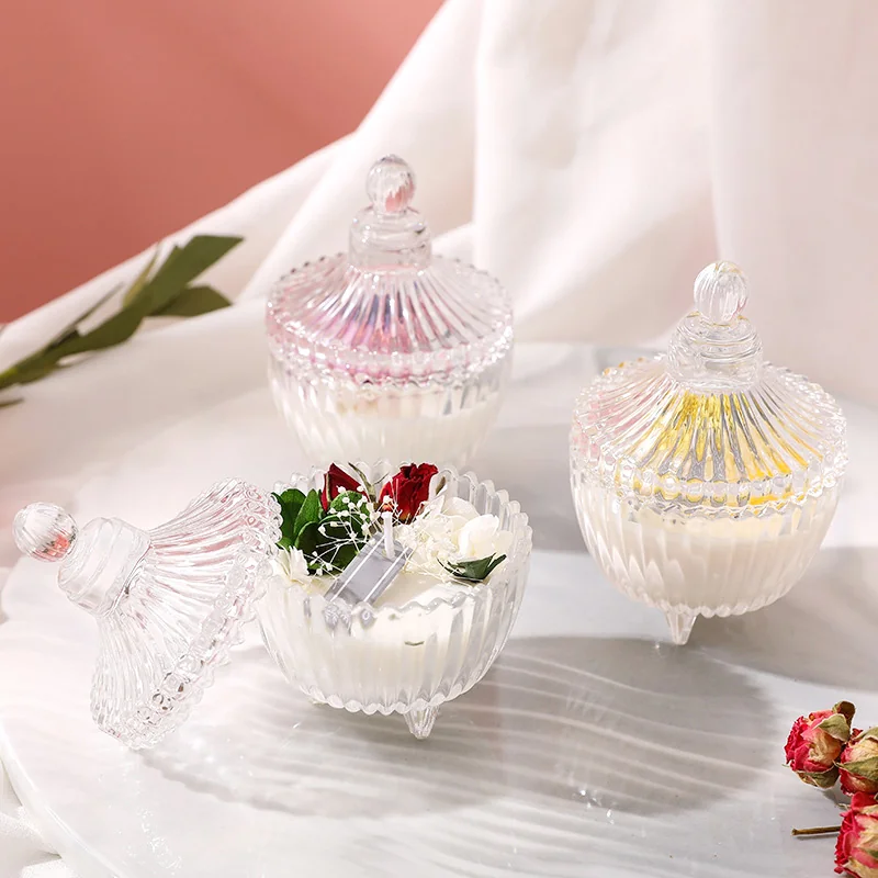 Scented candles with dry flowers