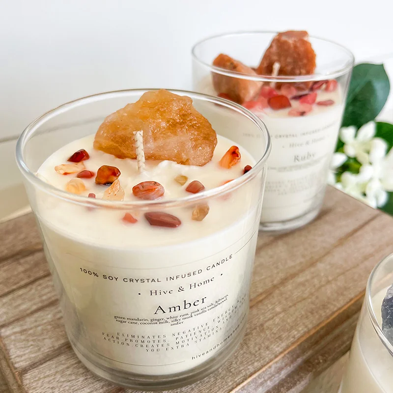 Scented candles with crystals stone