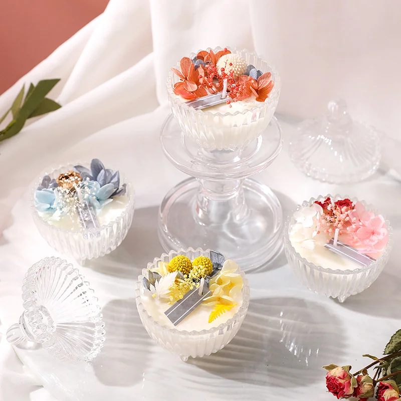 Scented candles with dry flowers