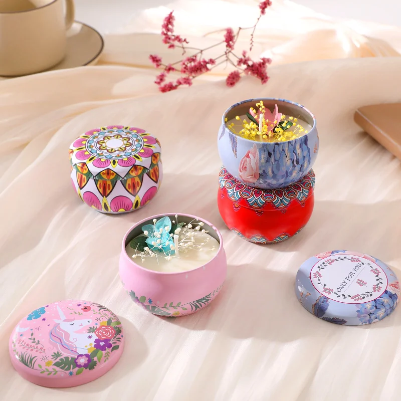 Dried flower tin candle