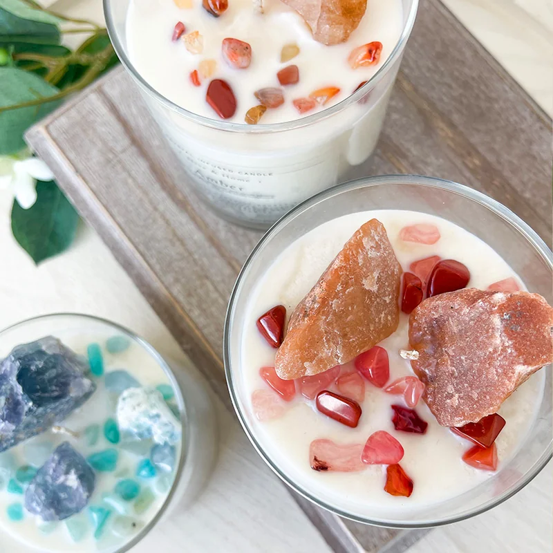 Scented candles with crystals stone