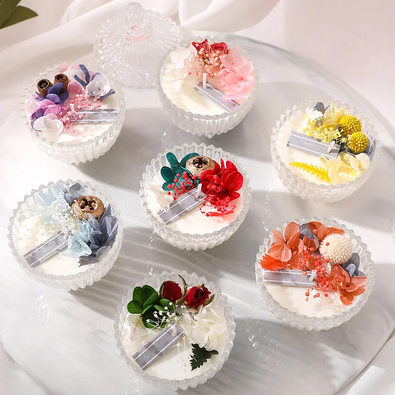 Scented candles with dry flowers