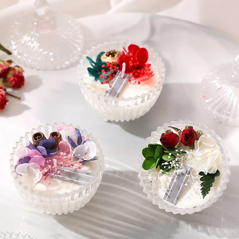 Scented candles with dry flowers