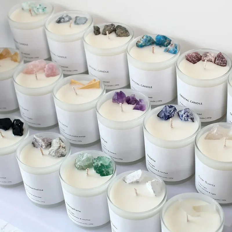 Scented candles with crystals stone