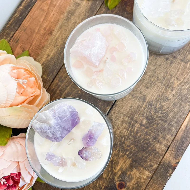 Scented candles with crystals stone