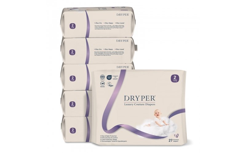 St Future Dryper Luxury Couture Baby Diapers Size 2 (4–8kg), 27 Count – Ultra Dry & Leak Protection, Hypoallergenic, Vegan, OEKO-TEX Certified, Day & Night Comfort production industrial FSC