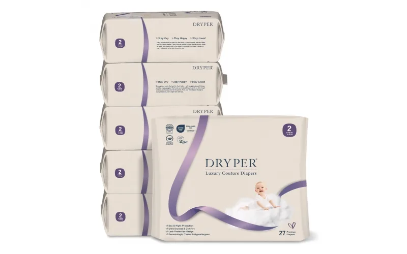 St Future Dryper Luxury Couture Baby Diapers Size 2 (4–8kg), 27 Count – Ultra Dry & Leak Protection, Hypoallergenic, Vegan, OEKO-TEX Certified, Day & Night Comfort production industrial FSC