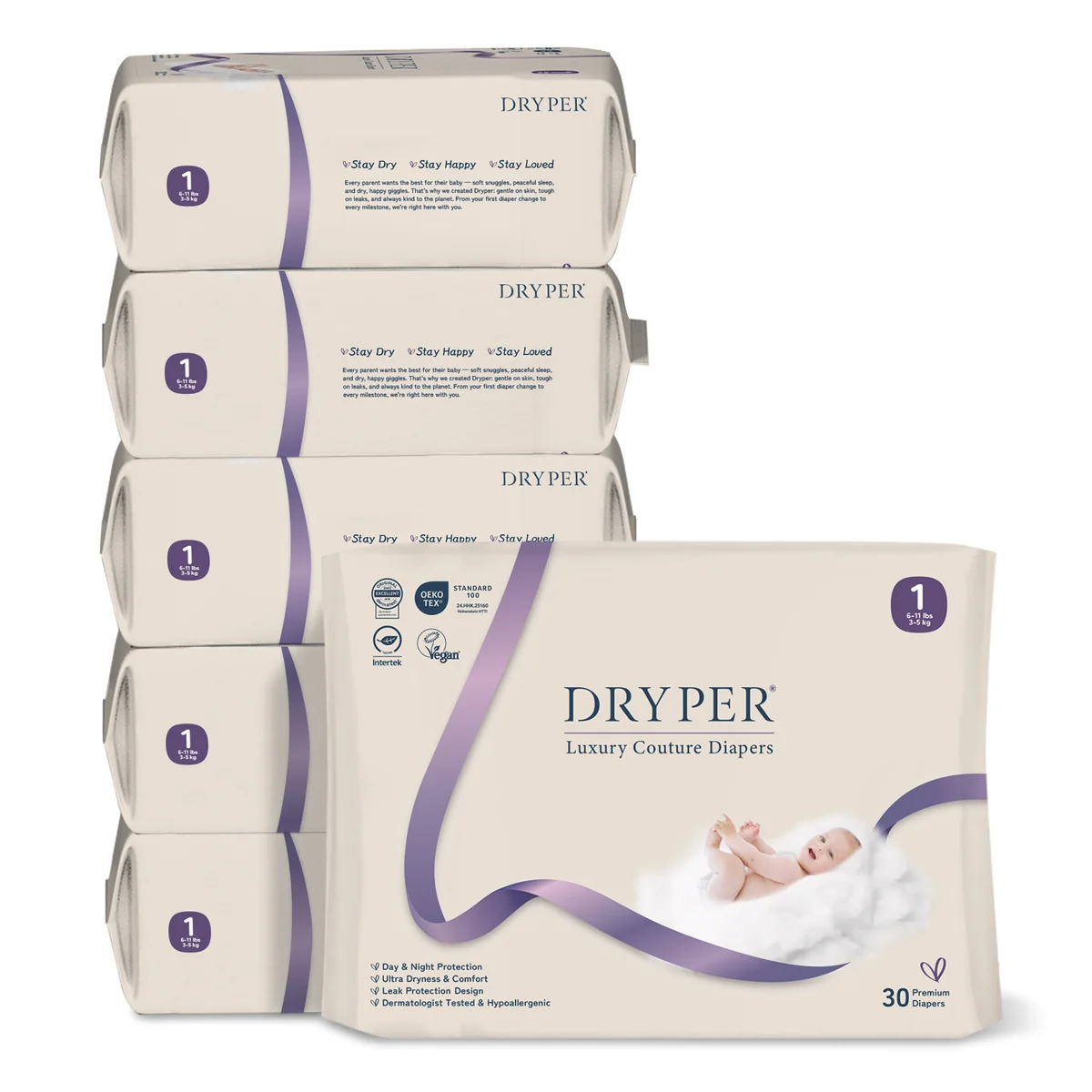 St Future Dryper Luxury Couture Baby Diapers Size 1 (2–5kg), 30 Count – Ultra Dry & Leak Protection, Hypoallergenic, Vegan, OEKO-TEX Certified, Day & Night Comfort production industrial FSC