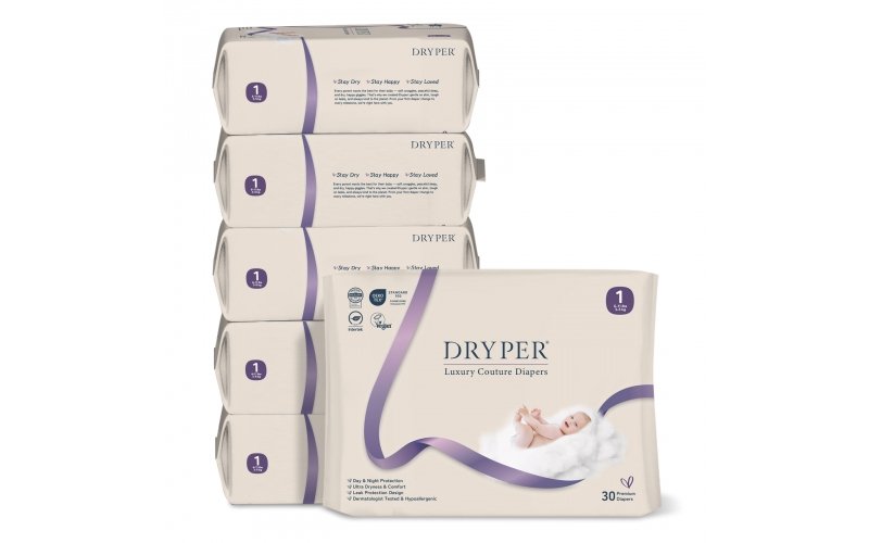 St Future Dryper Luxury Couture Baby Diapers Size 1 (2–5kg), 30 Count – Ultra Dry & Leak Protection, Hypoallergenic, Vegan, OEKO-TEX Certified, Day & Night Comfort production industrial FSC