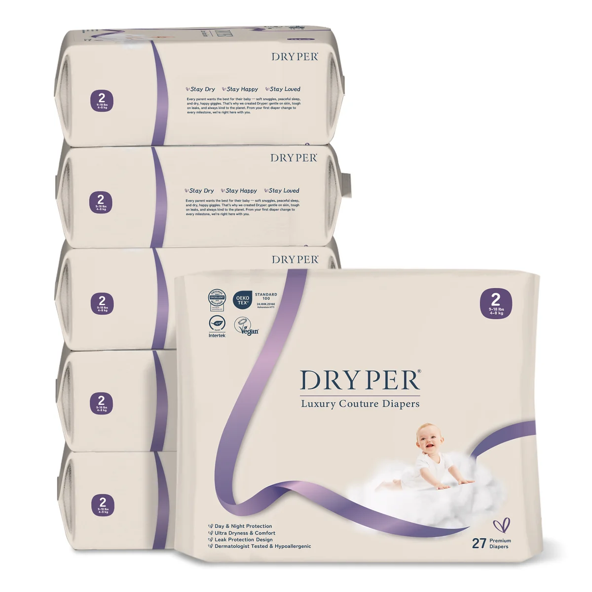 St Future Dryper Luxury Couture Baby Diapers Size 2 (4–8kg), 27 Count – Ultra Dry & Leak Protection, Hypoallergenic, Vegan, OEKO-TEX Certified, Day & Night Comfort production industrial FSC