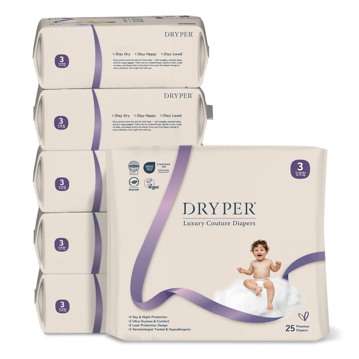 St Future Dryper Luxury Couture Baby Diapers Size 3 (7–13kg), 25 Count – Ultra Dry & Leak Protection, Hypoallergenic, Vegan, OEKO-TEX Certified, Day & Night Comfort production industrial FSC