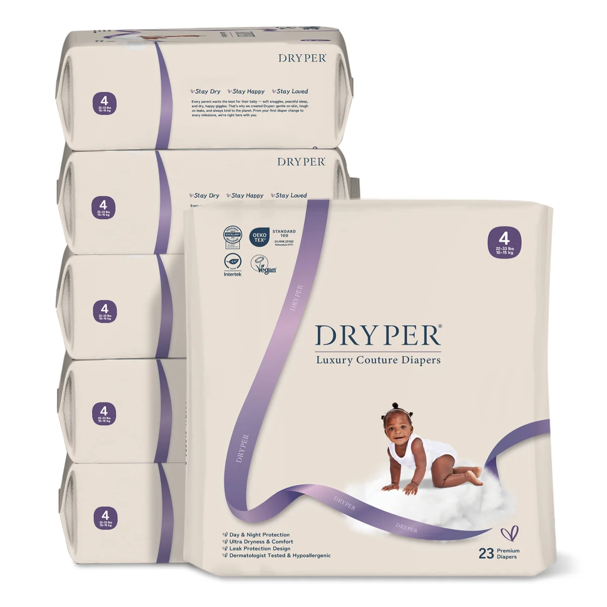 St Future Dryper Luxury Couture Baby Diapers Size 4 (10–15kg), 23 Count – Ultra Dry & Leak Protection, Hypoallergenic, Vegan, OEKO-TEX Certified, Day & Night Comfort production industrial FSC