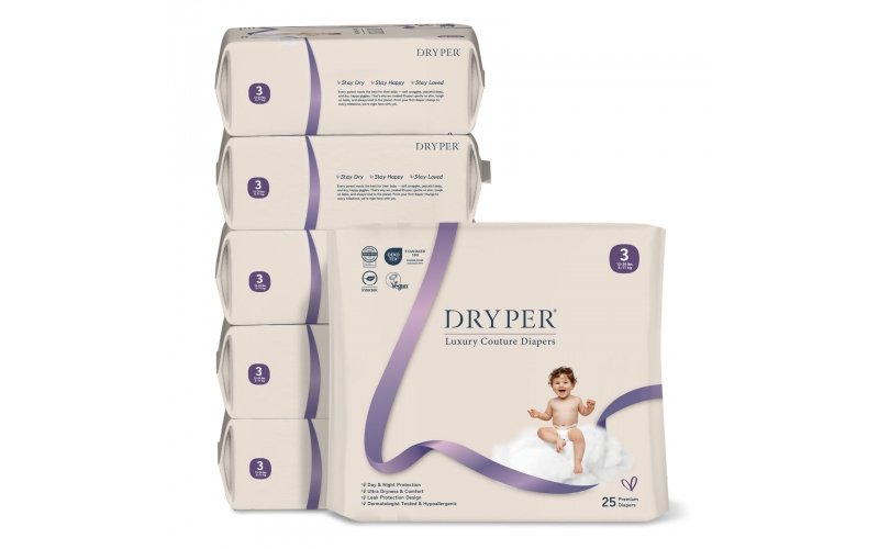St Future Dryper Luxury Couture Baby Diapers Size 3 (7–13kg), 25 Count – Ultra Dry & Leak Protection, Hypoallergenic, Vegan, OEKO-TEX Certified, Day & Night Comfort production industrial FSC