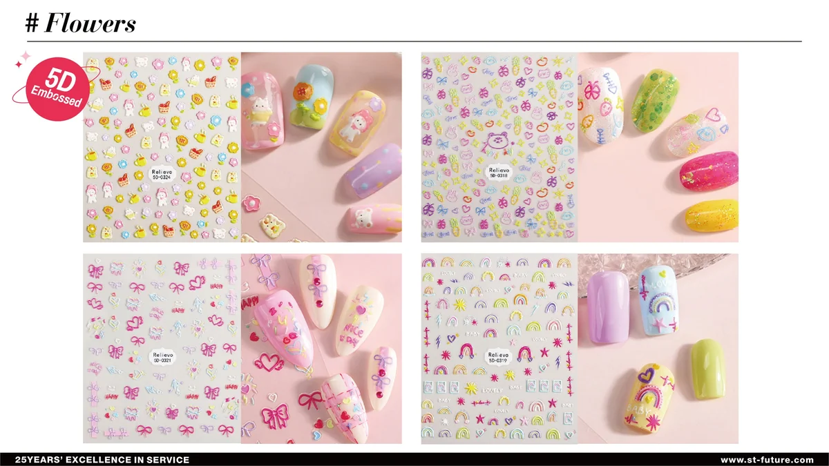 St Future Nail Art Sticker Flowers Fruit Butterflies 5D Embossed Letter Nail Art Nail Strips manufacturer factory supplier