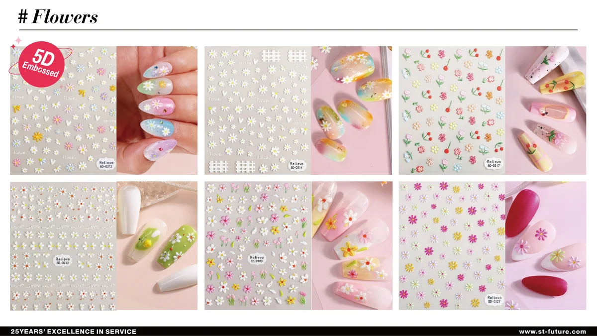 St Future Nail Art Sticker Flowers Fruit Butterflies 5D Embossed Letter Nail Art Nail Strips manufacturer factory supplier
