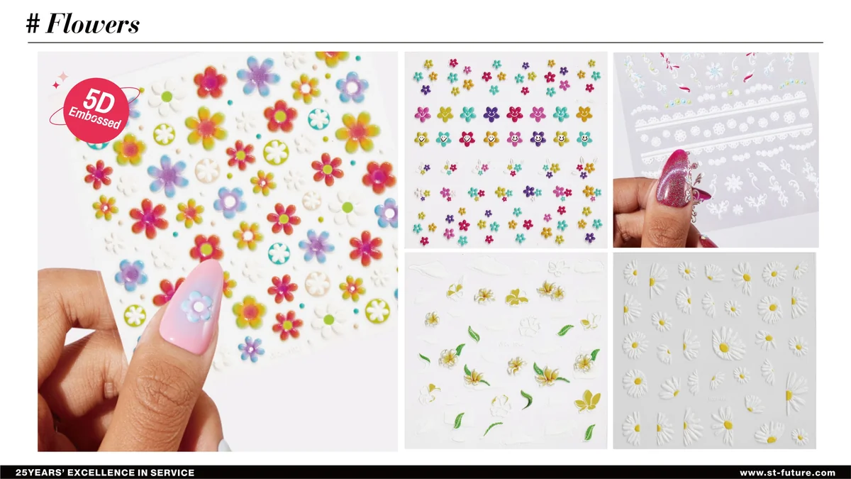 St Future Nail Art Sticker Flowers Fruit Butterflies 5D Embossed Letter Nail Art Nail Strips manufacturer factory supplier