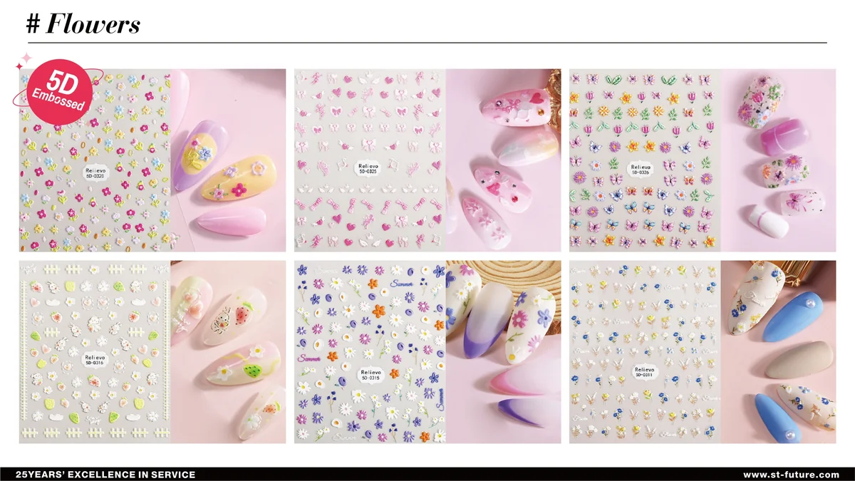 St Future Nail Art Sticker Flowers Fruit Butterflies 5D Embossed Letter Nail Art Nail Strips manufacturer factory supplier